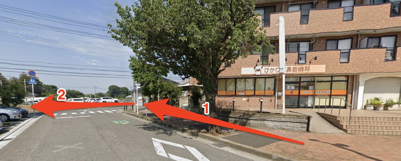 ひかり耳鼻咽喉科を右に見て横断歩道を渡り直進